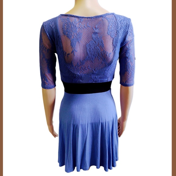 VTG GUESS Purple Lace Black Waistband Overlay Skater Mini Dress Rayon/Spandex XS - Picture 4 of 15